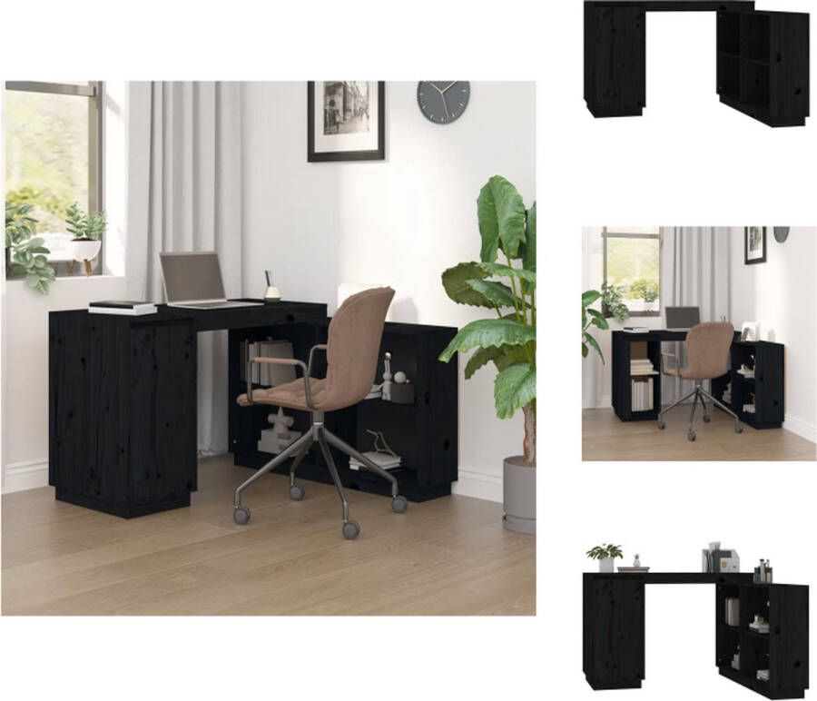 VidaXL Bureau kast Massief Grenenhout 110x50x75 cm Zwart Bureau