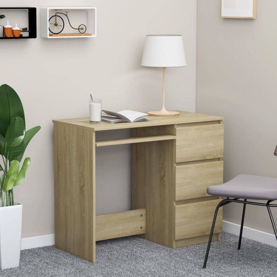 VidaXL Bureau kleur eiken 90x45x76 cm spaanplaat