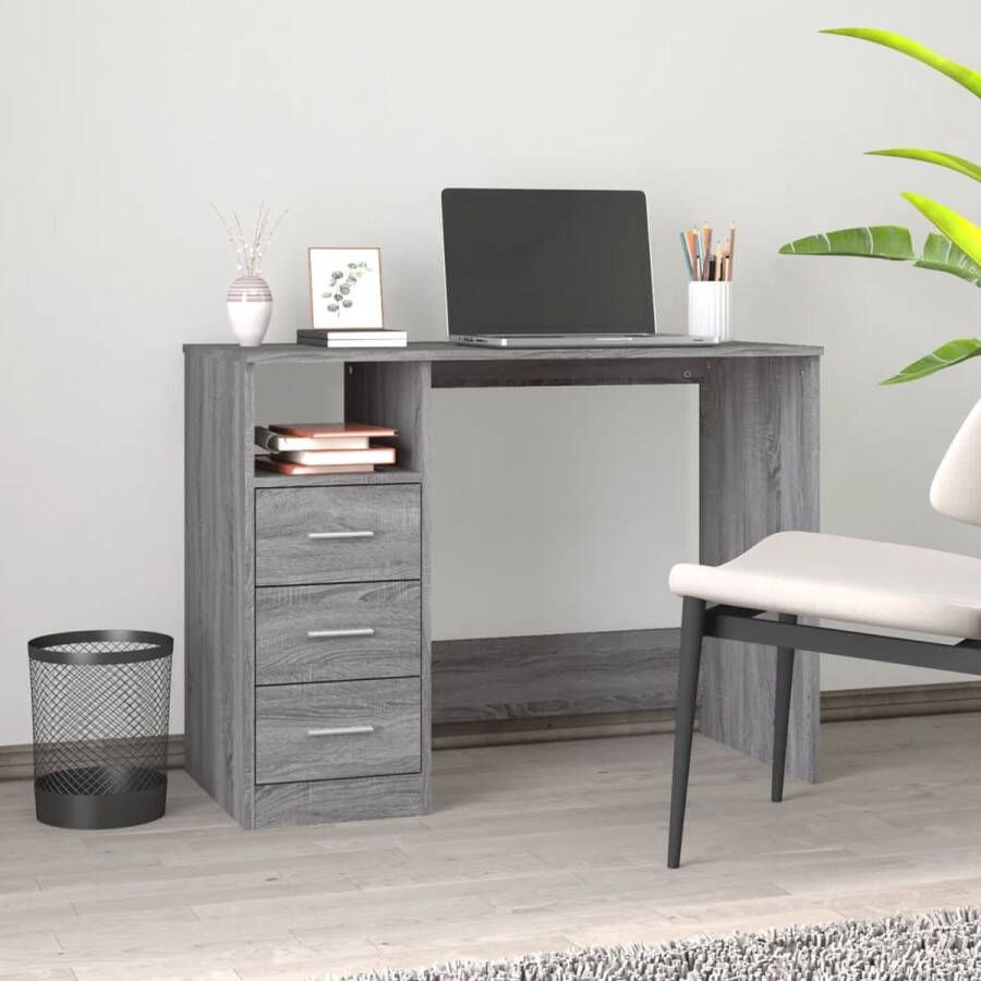 VidaXL Bureau met lades 102x50x76 cm spaanplaat grijs