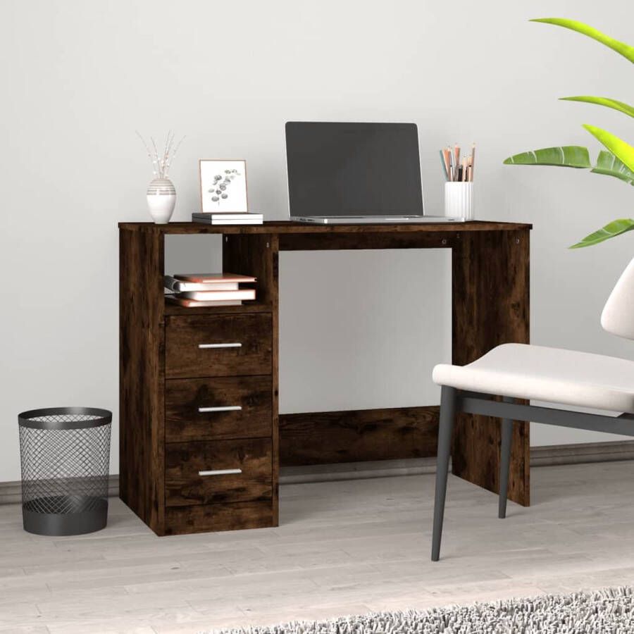 VidaXL Bureau met lades spaanplaat 102x50x76 cm kleur smoked eiken