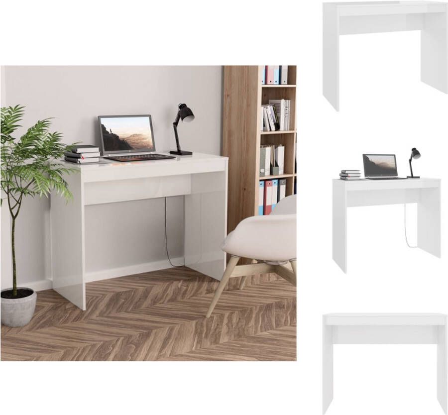 VidaXL Bureau Modern Hoogglans wit bewerkt hout 90x40x72cm schoon te maken met vochtige doek Bureau