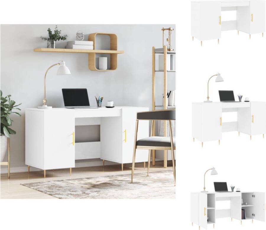 VidaXL Bureau Opbergkast 140 x 50 x 75 cm Wit Bewerkt Hout en IJzer Bureau