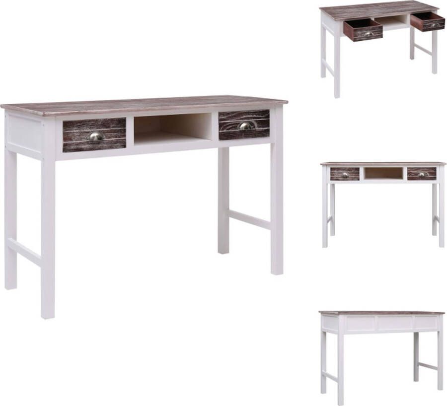 VidaXL Bureau Paulownia Populierenhout 110x45x76 cm 2 lades 1 open vak Bureau