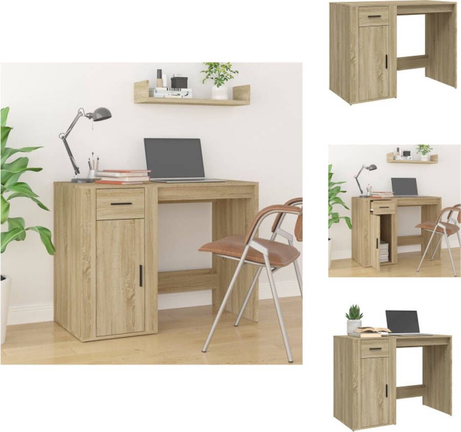 VidaXL Bureau Sonoma Eiken 100 x 49 x 75 cm Met lade en kastje Bureau