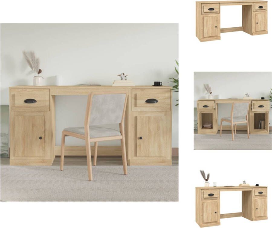 VidaXL Bureau Sonoma Eiken 154.5 x 50 x 75 cm Met Kast Bureau