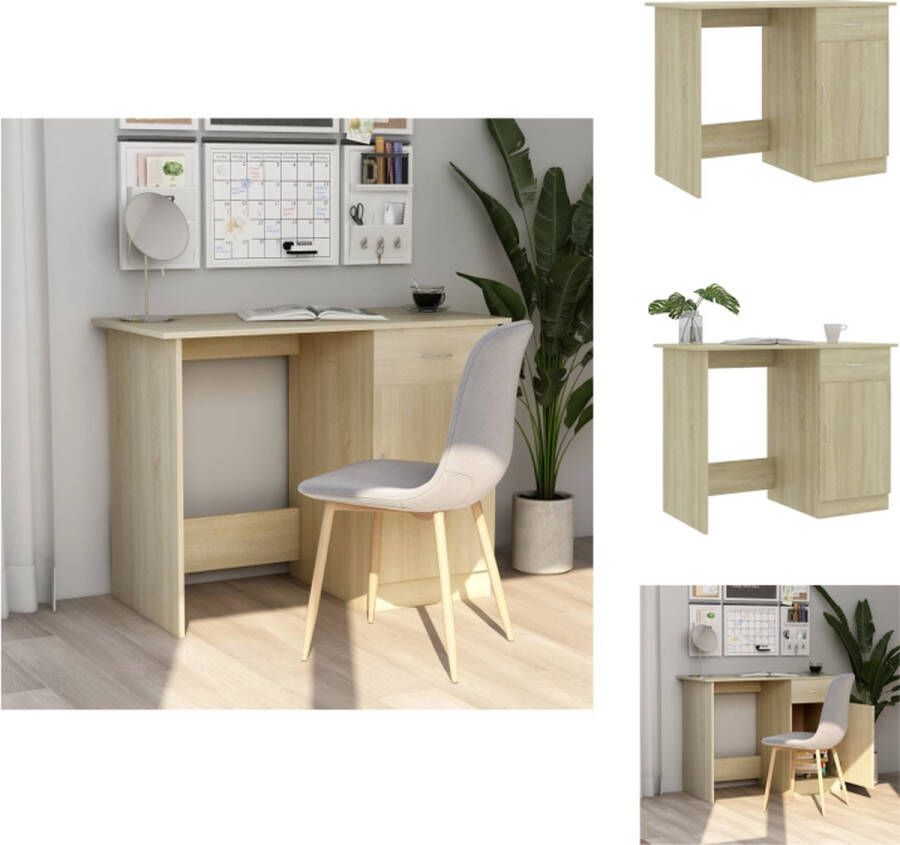 VidaXL Bureau Strak en Modern Bureau 100x50x76 cm Sonoma Eiken Met lade en deur Bureau