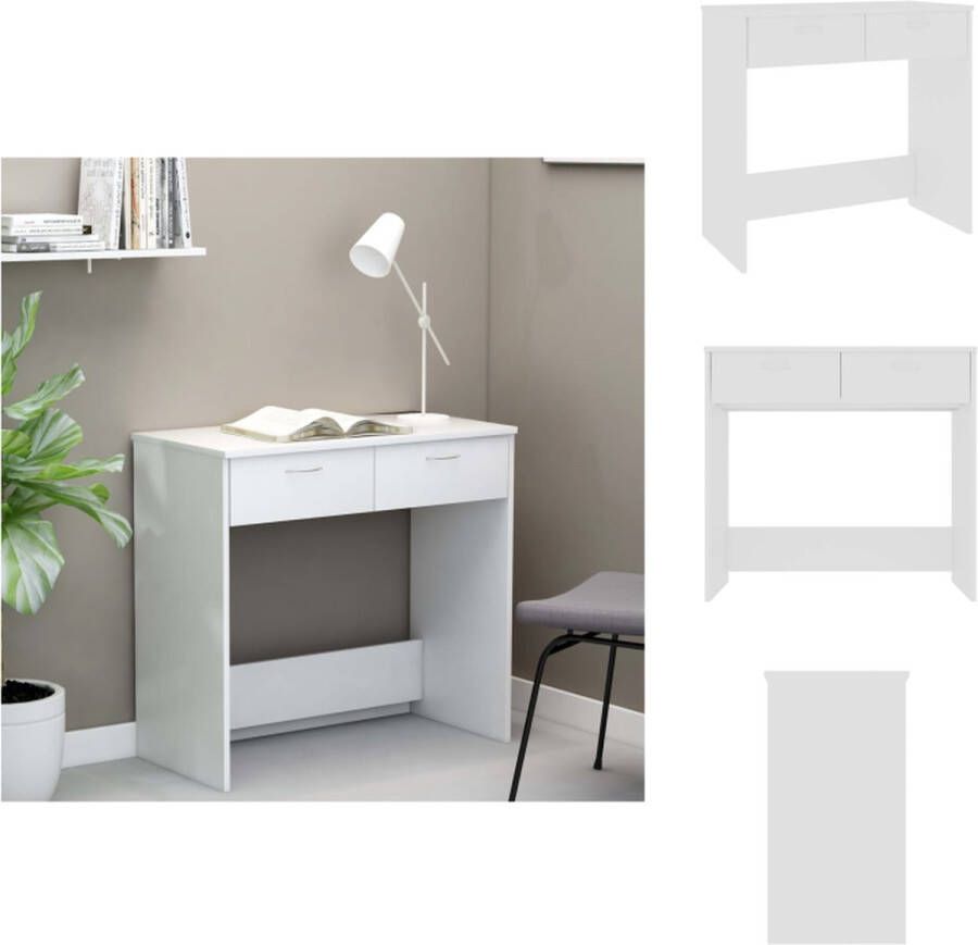 VidaXL Bureau Strakke Witte 80x40x75 cm Met 2 lades Hoogwaardig bewerkt hout Bureau