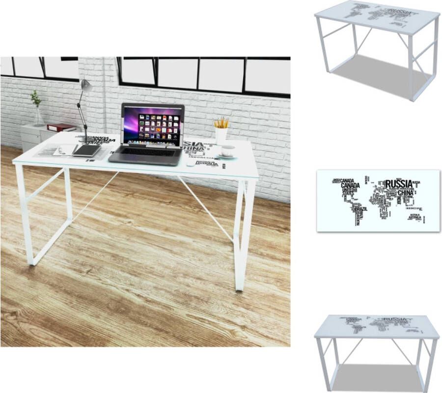 VidaXL Bureau Wereldkaart 120 x 60 x 75 cm Gehard glas + ijzer Bureau