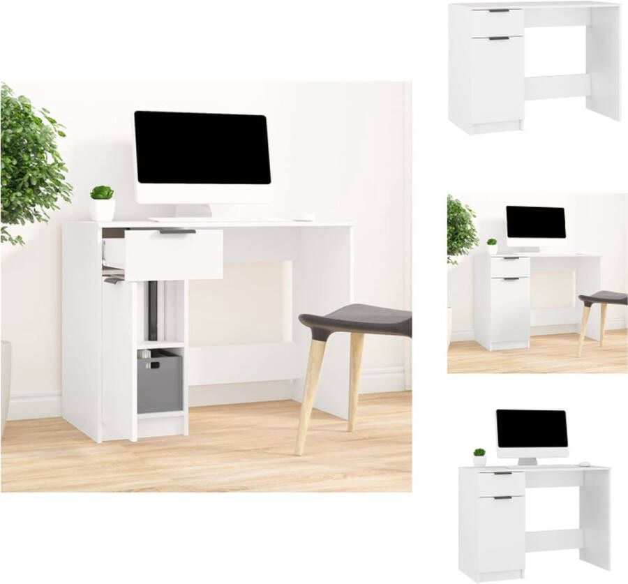 VidaXL Bureau Wit Bewerkt Hout 100 x 50 x 75 cm Met opbergruimte Bureau