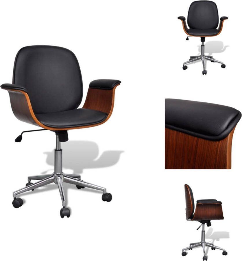 VidaXL Bureaustoel Kunstleer Verstelbare rugleuning 5 wieltjes Zwart Bruin 69.5 x 61 x (80-88) cm Bureaustoel