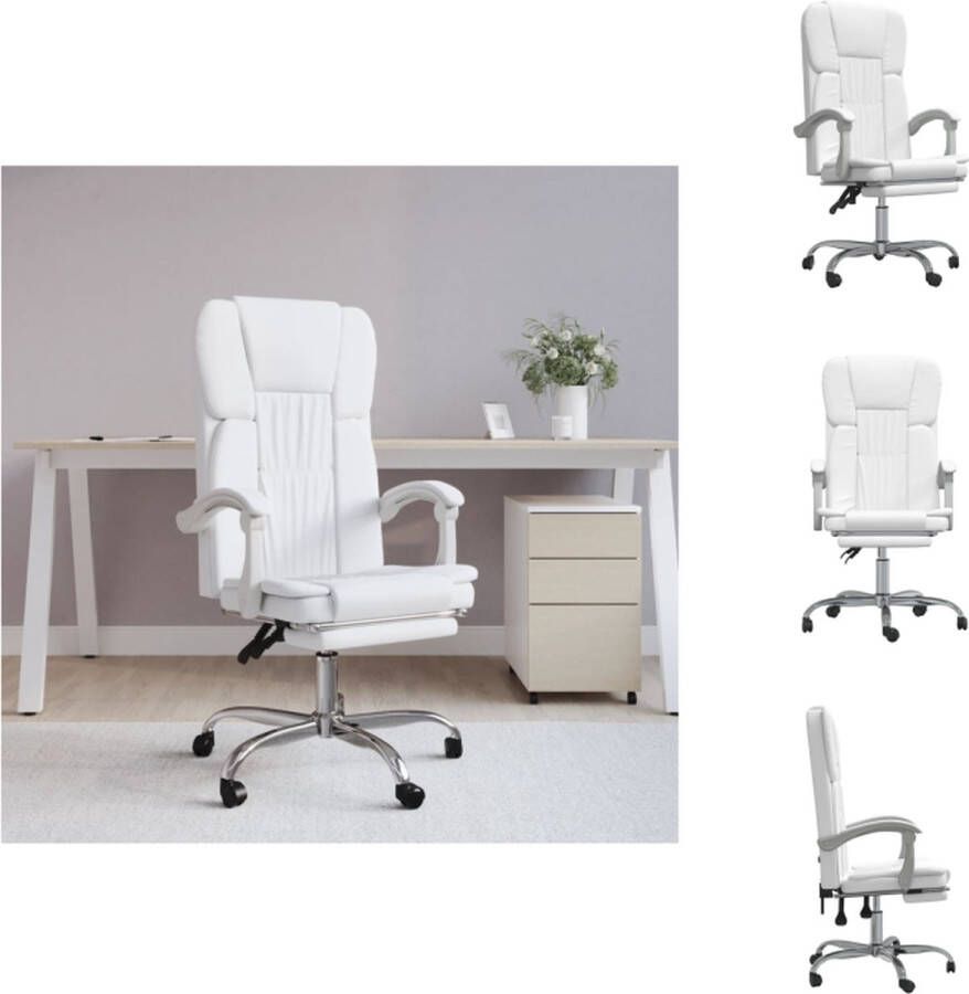 VidaXL Bureaustoel Verstelbare rugleuning en voetensteun Duurzaam kunstleer Wit 63x56x112.5-122 cm Bureaustoel