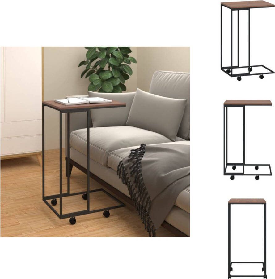 VidaXL C-vormige bijzettafel 40 x 30 x 63.5 cm zwart bruin bewerkt hout ijzer Tafel