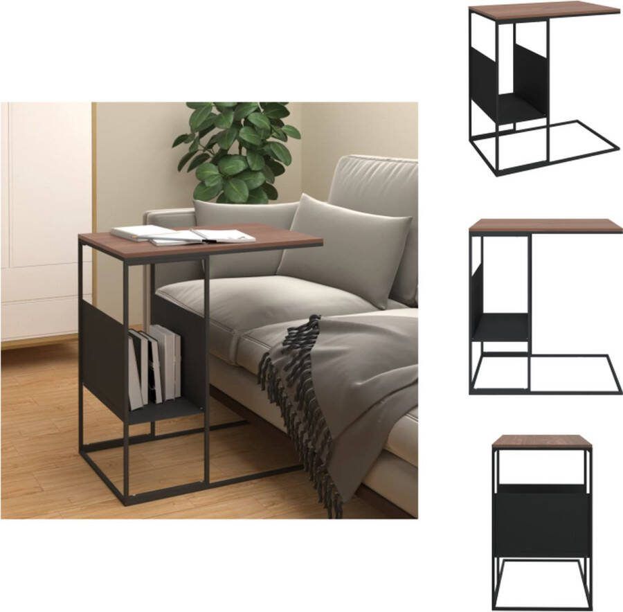 VidaXL C-vormige bijzettafel Hout en ijzer 55 x 36 x 59.5 cm Zwart en bruin Tafel