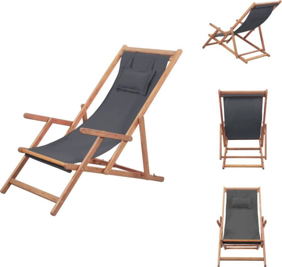VidaXL Campingstoel Grijs Houten Frame Verstelbaar 60x112 119 127 cm Waterdicht Tuinstoel