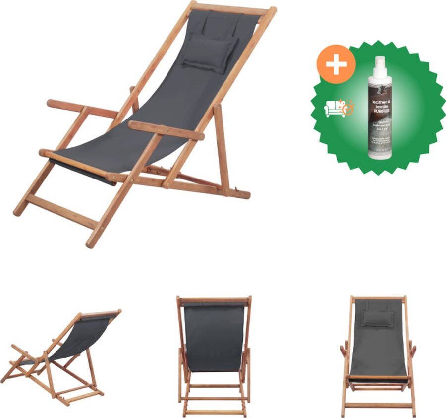 VidaXL Campingstoel Grijs Houten Frame Verstelbaar 60x112 119 127 cm Waterdicht Tuinstoel Inclusief Reiniger