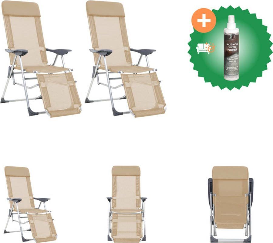 VidaXL Campingstoel Inklapbaar Verstelbare Rugleuning Verstelbare Voetensteun Crème 58 x 78 x 114 cm Tuinstoel Inclusief Reiniger