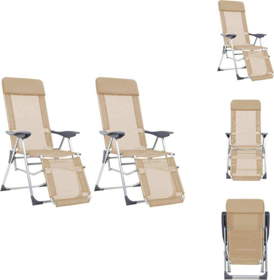 VidaXL Campingstoel Inklapbaar Verstelbare Rugleuning Verstelbare Voetensteun Crème 58 x 78 x 114 cm Tuinstoel