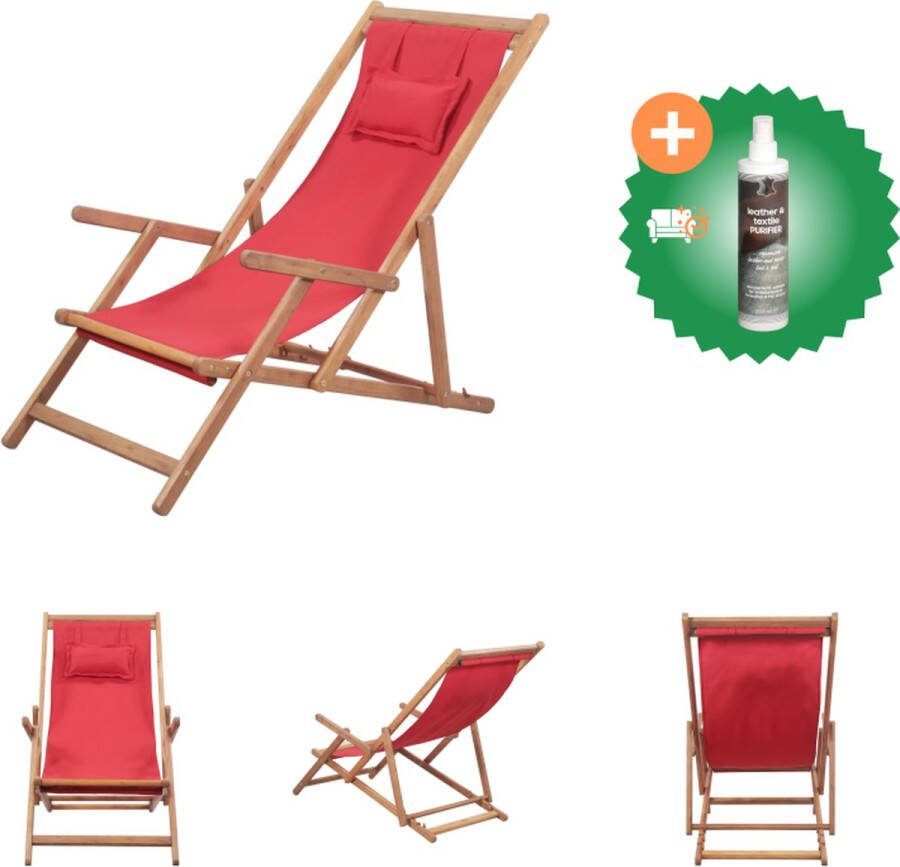 VidaXL Campingstoel Verstelbaar Houten Frame Rood 60x112 119 127cm Polyester Eucalyptushout 3 Standen Tuinstoel Inclusief Reiniger