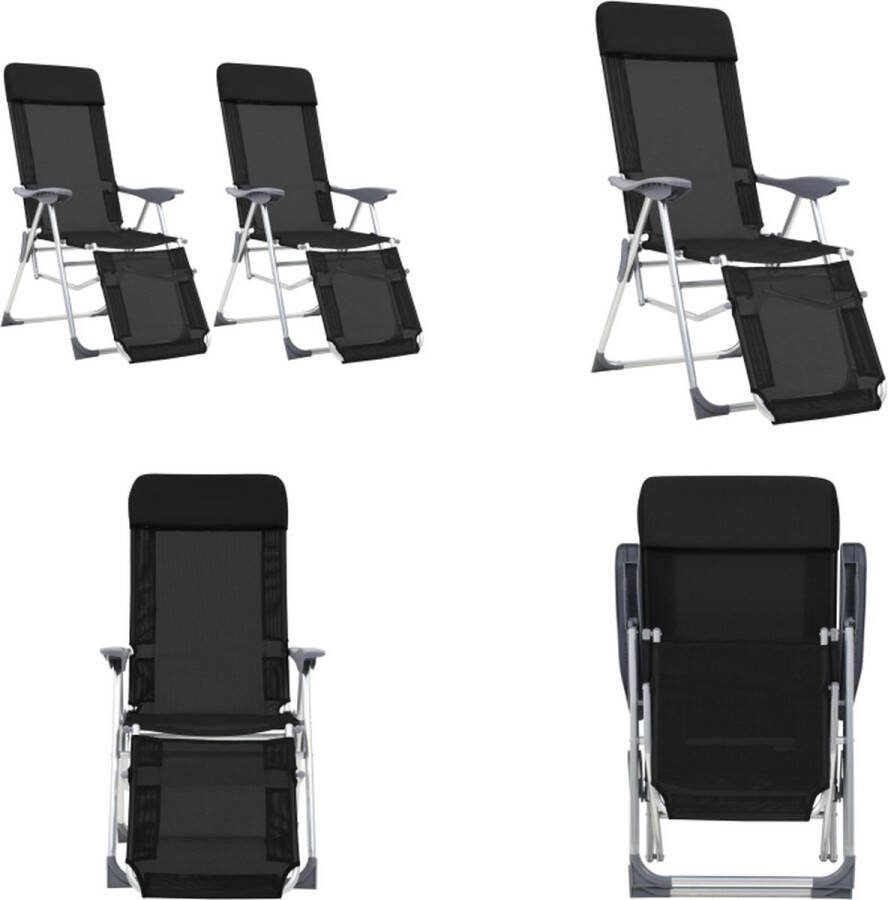 VidaXL Campingstoelen met voetensteun 2 st inklapbaar textileen zwart Campingstoel Campingstoelen Tuinstoel Standenstoel