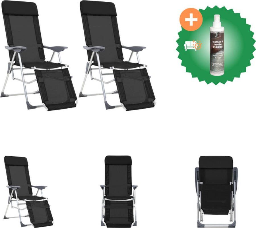 VidaXL Inklapbare Campingstoelen Zwart 58 x 78 x 114 cm Textileen en aluminium Tuinstoel Inclusief Reiniger