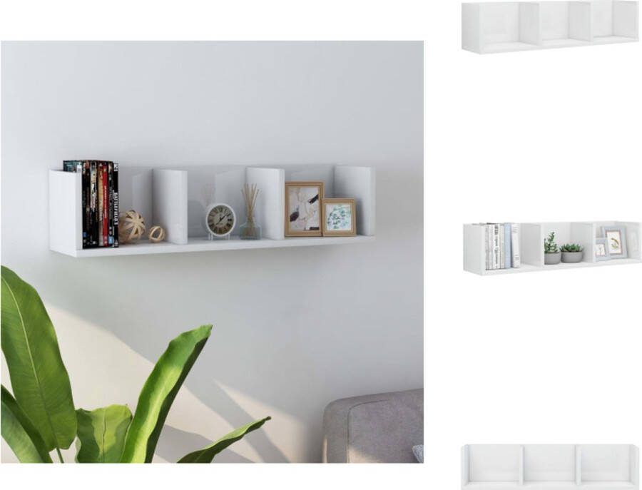 VidaXL Cd Dvd Opbergkast Hoogglans Wit 75 x 18 x 18 cm 3 opbergvakken Wandsteun