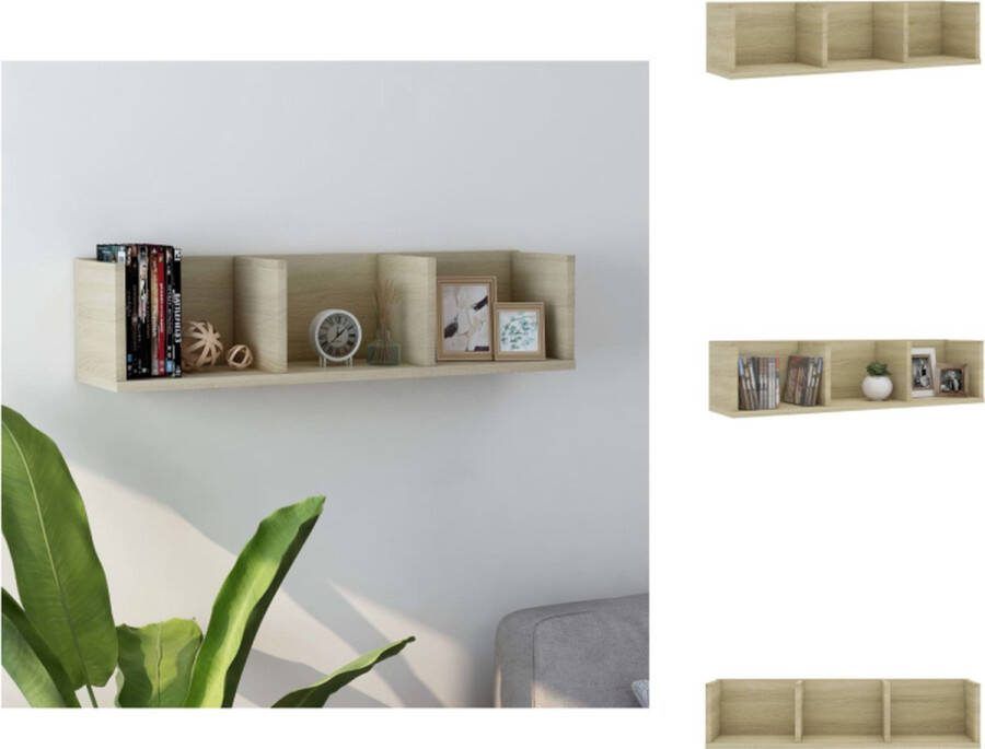 VidaXL Cd Dvd Opbergkast Sonoma Eiken 75 x 18 x 18 cm 3 Opbergvakken Wandsteun
