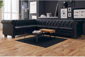 VidaXL Chesterfield hoekbank 6-zits kunstleer zwart