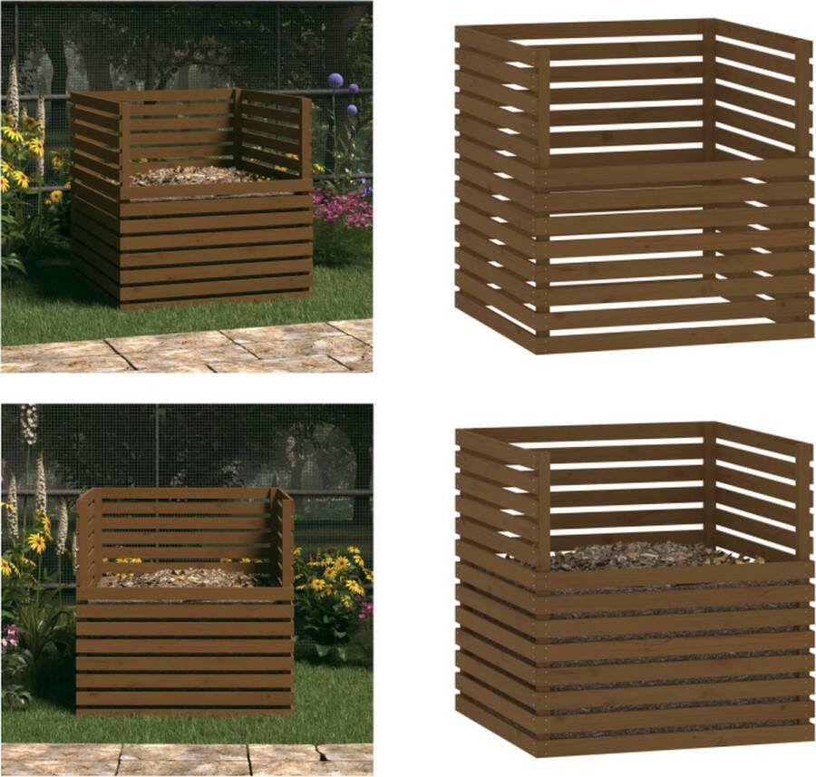 VidaXL Compostbak 100x100x102 cm massief grenenhout honingbruin Compostbak Compostbakken Composter Tuincompostbak