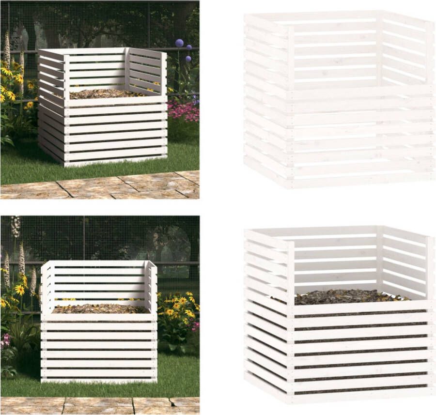 VidaXL Compostbak 100x100x102 cm massief grenenhout wit Compostbak Compostbakken Composter Tuincompostbak