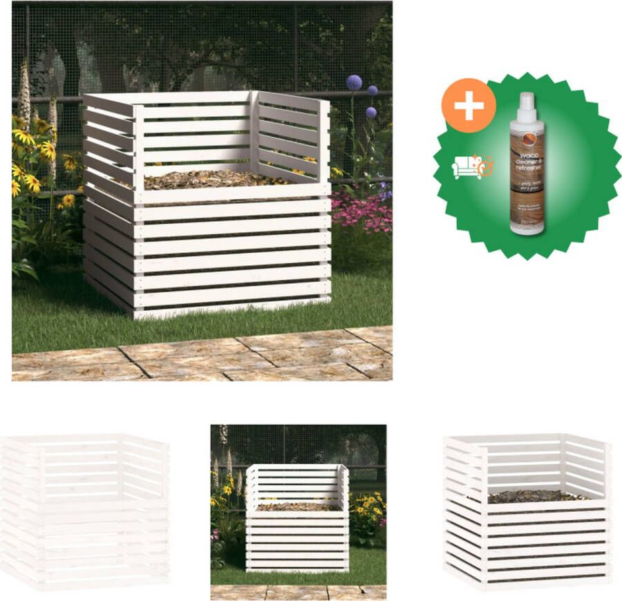 VidaXL Compostbak 100x100x102 cm massief grenenhout wit Compostbak Inclusief Houtreiniger en verfrisser