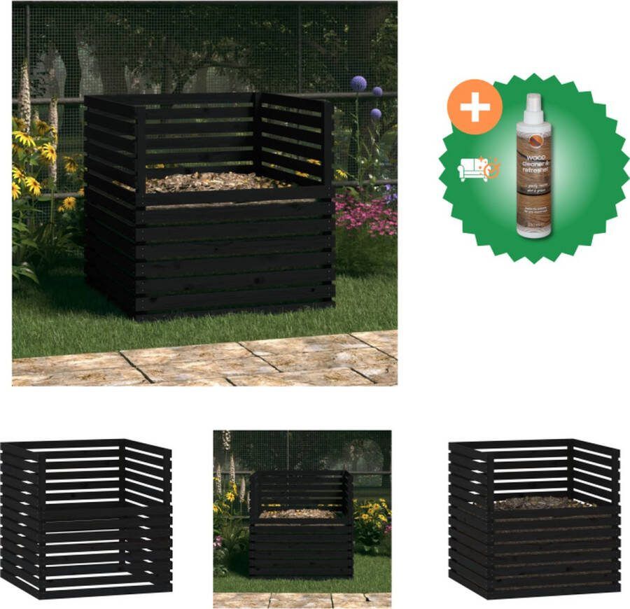 VidaXL Compostbak 100x100x102 cm massief grenenhout zwart Compostbak Inclusief Houtreiniger en verfrisser