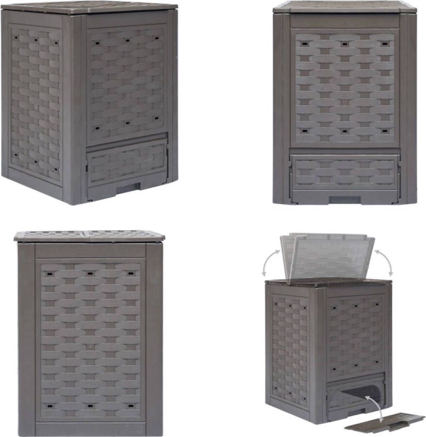 VidaXL Compostbak 300 L 60x60x83 cm kunststof rattan bruin Compostbak Compostbakken Composteerbak Composteerbakken
