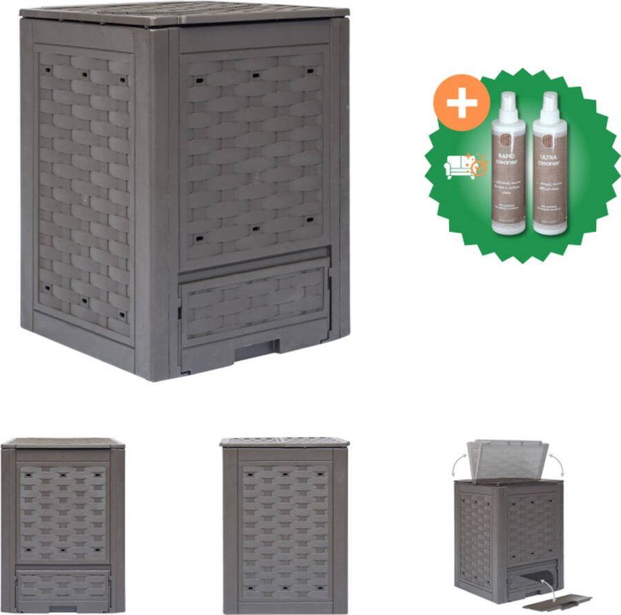 VidaXL Compostbak 300 L 60x60x83 cm kunststof rattan bruin Compostbak Inclusief Onderhoudsset