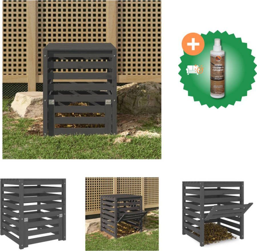 VidaXL Compostbak 63 5x63 5x77 5 cm massief grenenhout grijs Compostbak Inclusief Houtreiniger en verfrisser