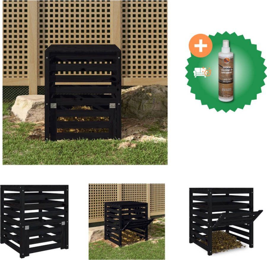 VidaXL Compostbak 63 5x63 5x77 5 cm massief grenenhout zwart Compostbak Inclusief Houtreiniger en verfrisser