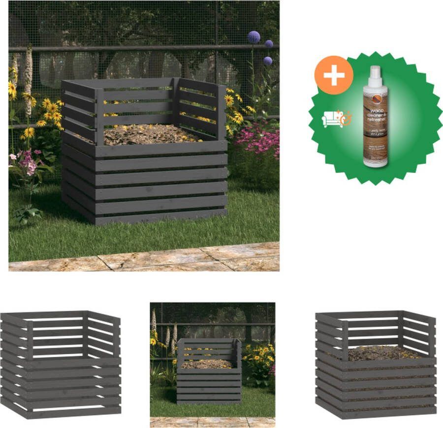 VidaXL Compostbak 80x80x78 cm massief grenenhout grijs Compostbak Inclusief Houtreiniger en verfrisser