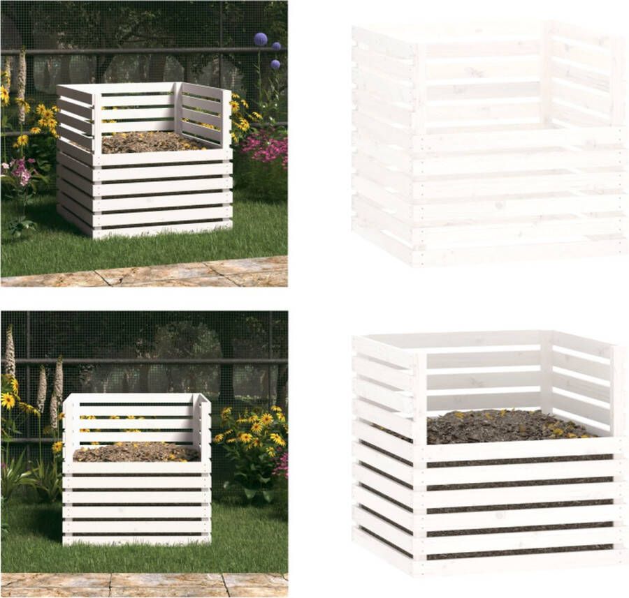 VidaXL Compostbak 80x80x78 cm massief grenenhout wit Compostbak Compostbakken Composter Tuincompostbak