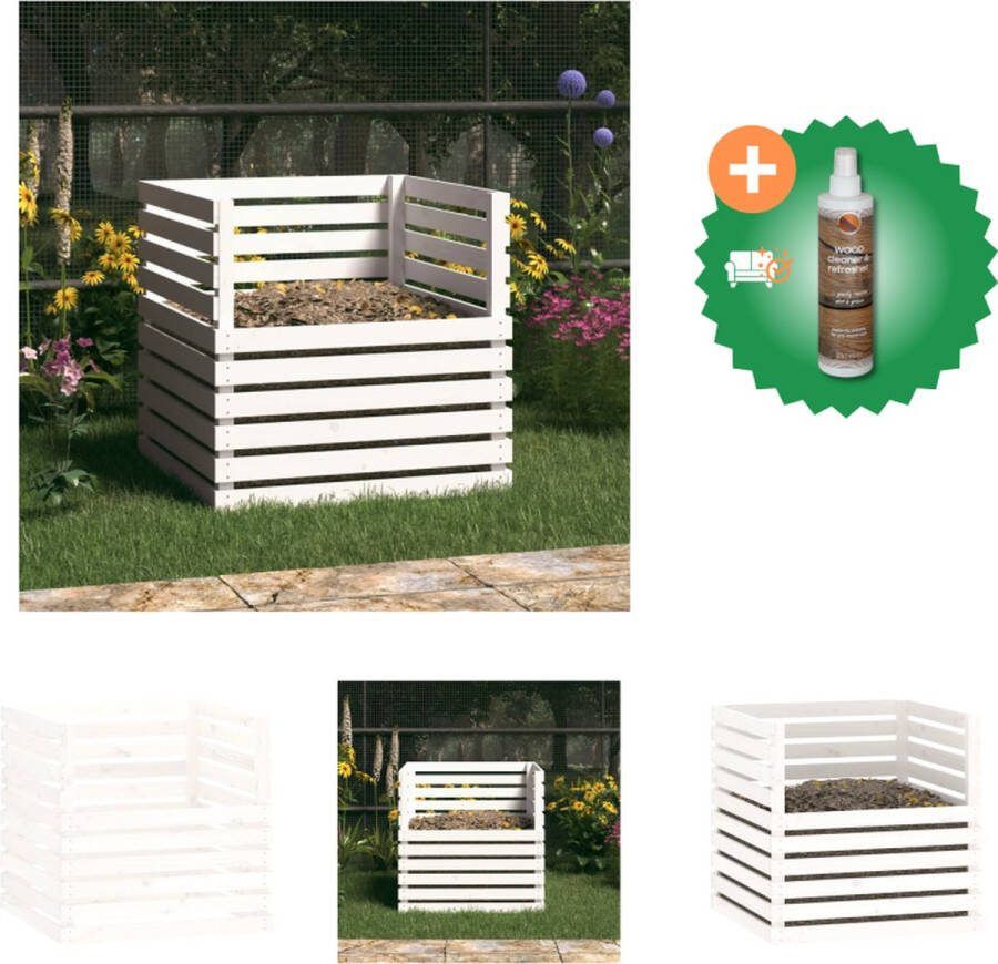 VidaXL Compostbak 80x80x78 cm massief grenenhout wit Compostbak Inclusief Houtreiniger en verfrisser