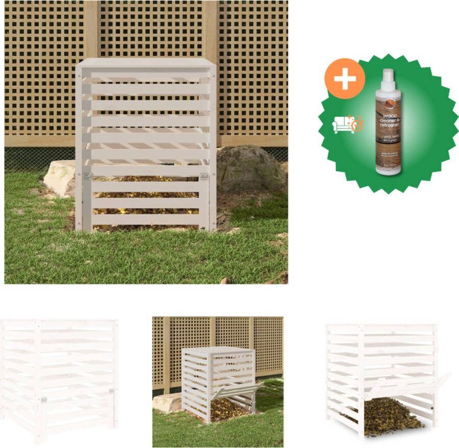 VidaXL Compostbak 82 5x82 5x99 5 cm massief grenenhout wit Compostbak Inclusief Houtreiniger en verfrisser