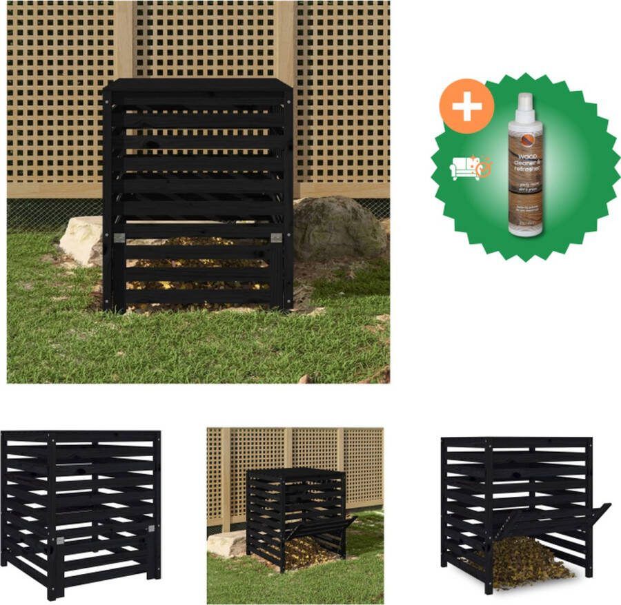 VidaXL Compostbak 82 5x82 5x99 5 cm massief grenenhout zwart Compostbak Inclusief Houtreiniger en verfrisser
