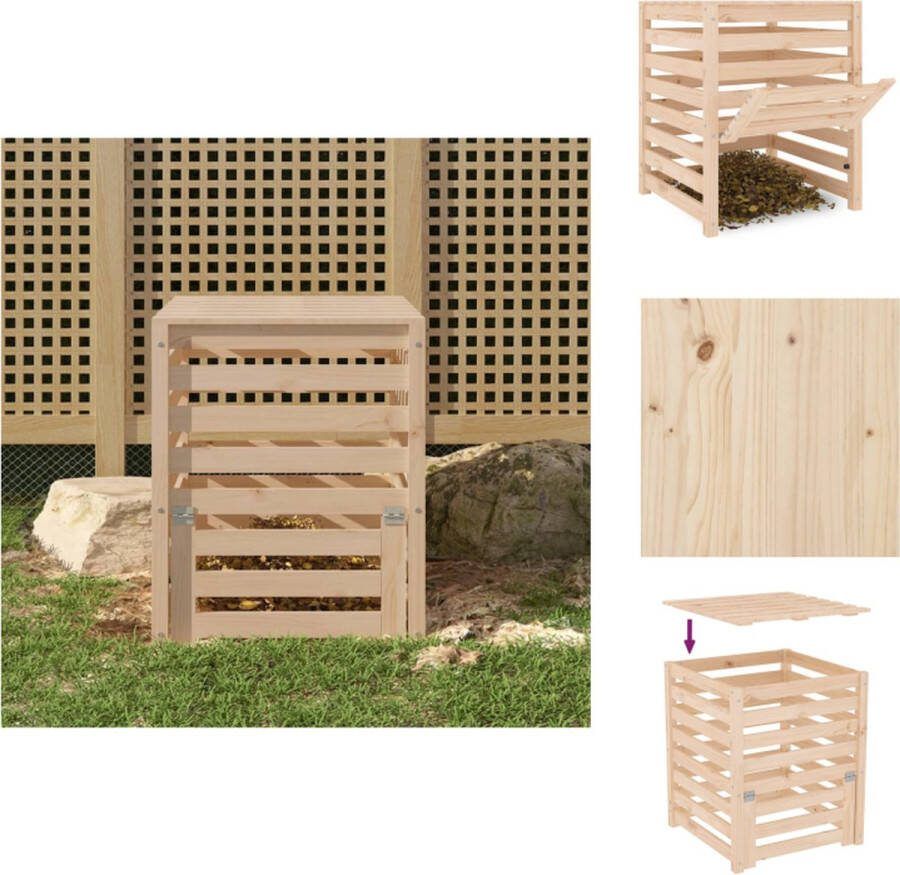VidaXL Compostbak Massief Grenenhout Grote Inhoud Praktisch Deksel Gelat Ontwerp 63.5 x 63.5 x 77.5 cm Compostbak