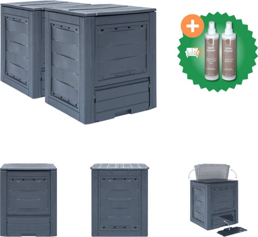 VidaXL Compostbakken 2 st 520 L 60x60x73 cm grijs Compostbak Inclusief Onderhoudsset