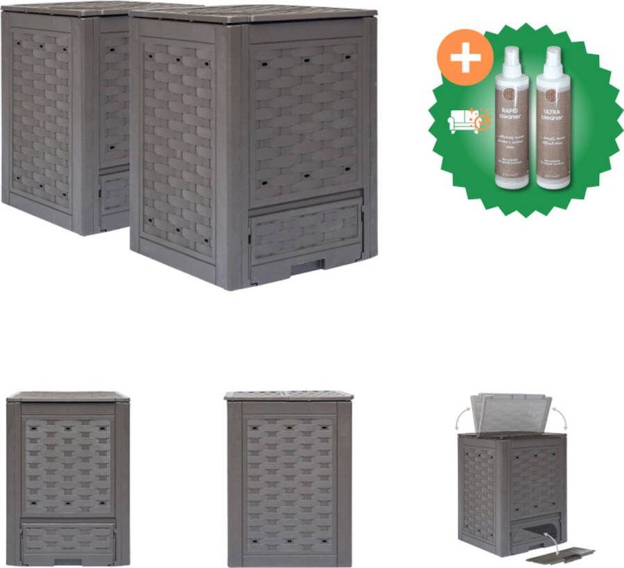VidaXL Compostbakken 2 st 600 L 60x60x83 cm kunststof rattan bruin Compostbak Inclusief Onderhoudsset
