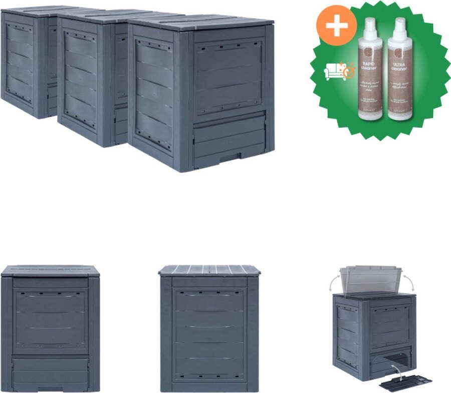 VidaXL Compostbakken 3 st 780 L 60x60x73 cm grijs Compostbak Inclusief Onderhoudsset