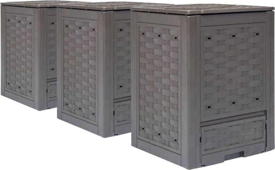 VidaXL -Compostbakken-3-st-900-L-60x60x83-cm-kunststof-rattan-bruin