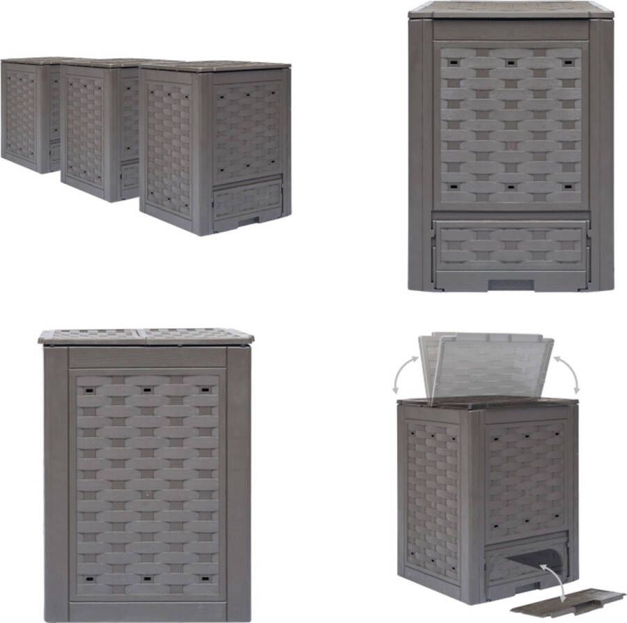 VidaXL Compostbakken 3 st 900 L 60x60x83 cm kunststof rattan bruin Compostbak Compostbakken Composteerbak Composteerbakken