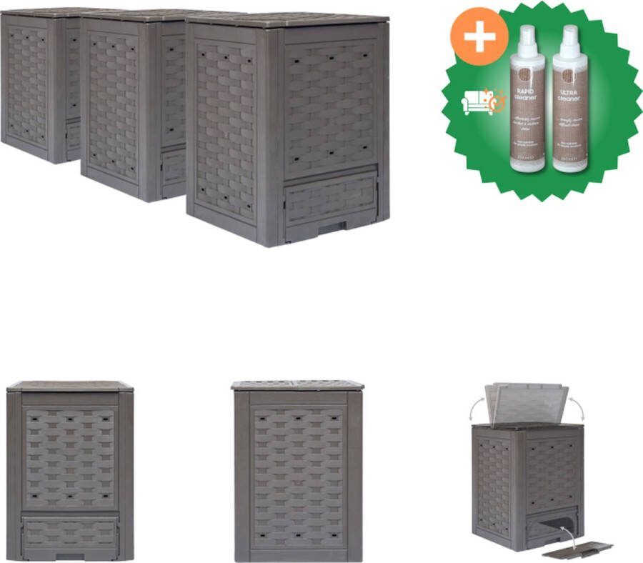 VidaXL Compostbakken 3 st 900 L 60x60x83 cm kunststof rattan bruin Compostbak Inclusief Onderhoudsset