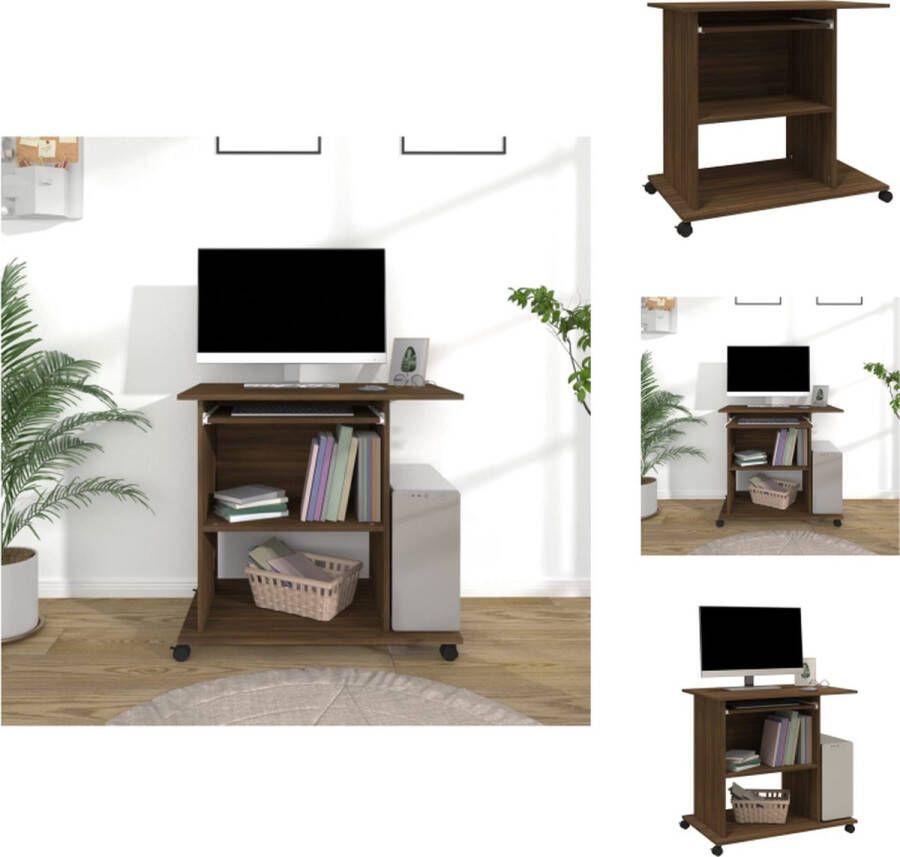 VidaXL Computerbureau Laptop Desktop Compact 80x50x75 cm Bruineiken Hout Bureau