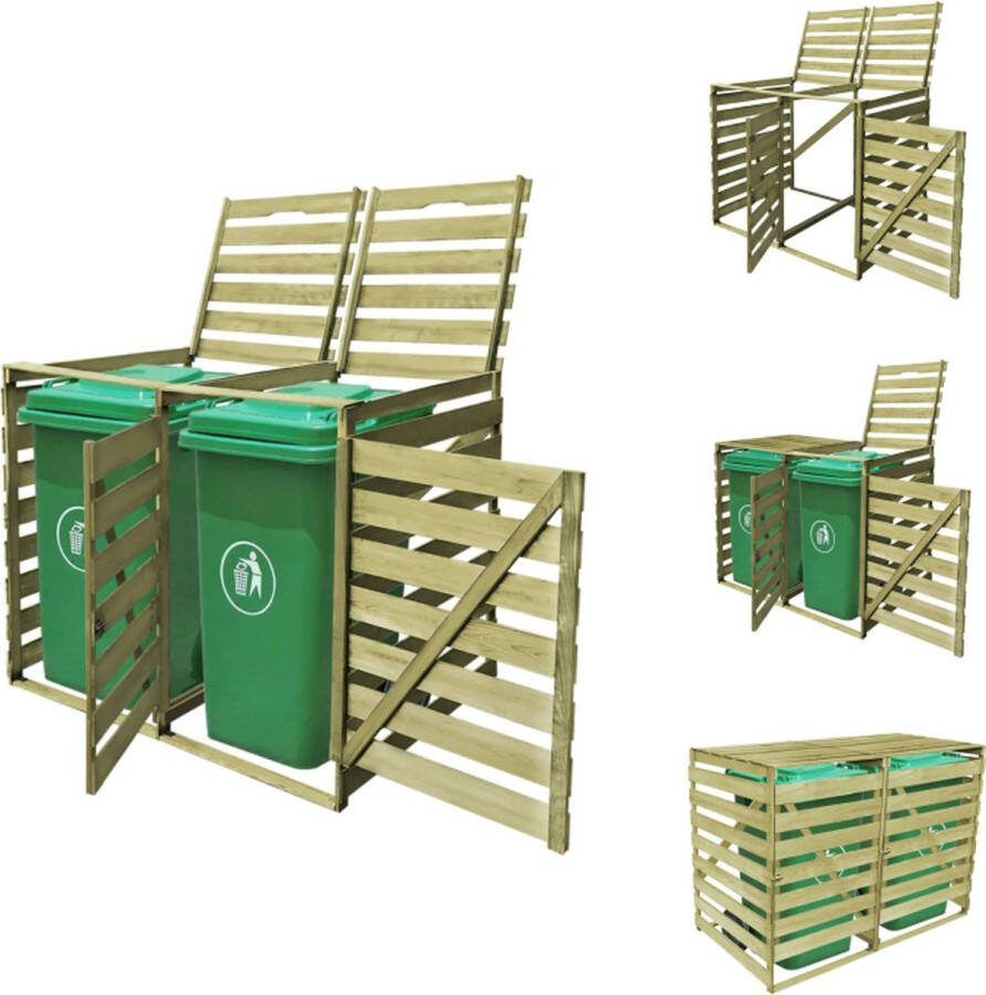 VidaXL Containerberging 142 x 92 x 120 cm 2 x 240 L Groen geïmpregneerd Afvalbakberging