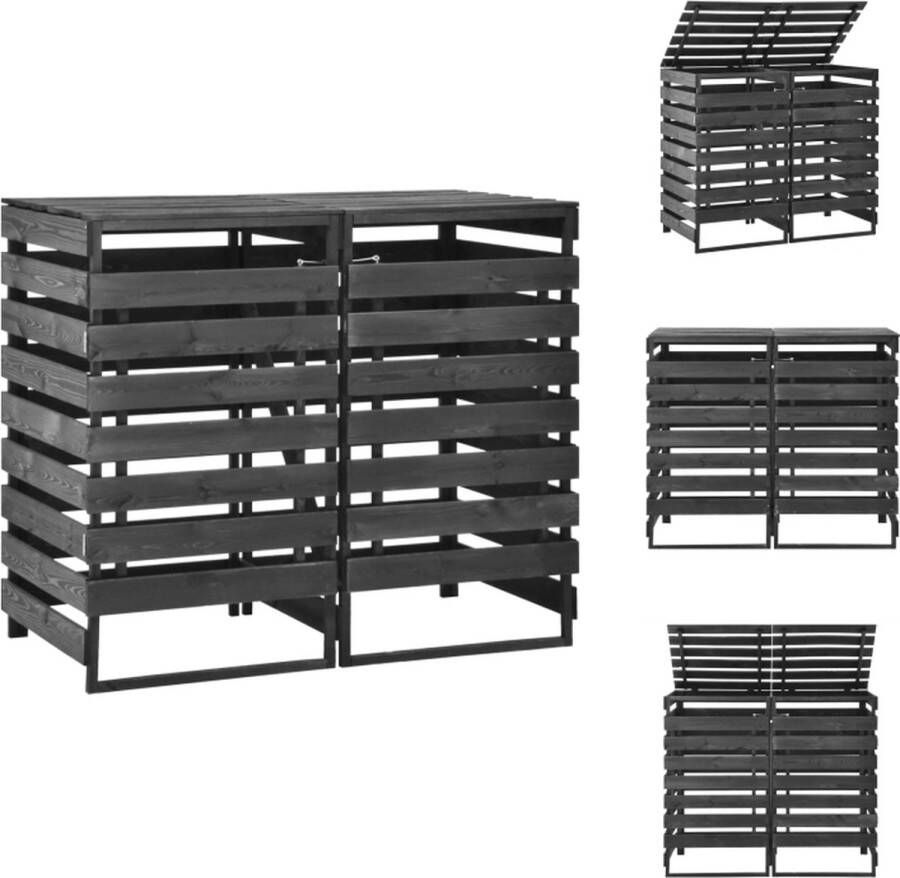 VidaXL Containerberging Dubbel 140 x 75 x 121 cm Grijs Afvalbakberging